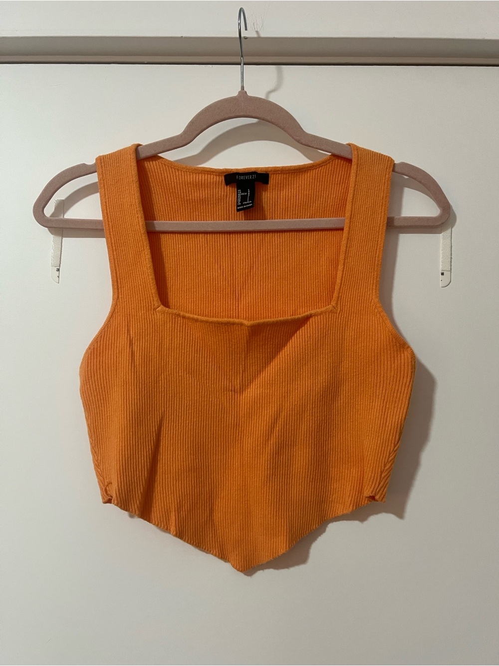 Forever 21 Orange Ribbed Square Neck Bandana Hem Crop Top Large
